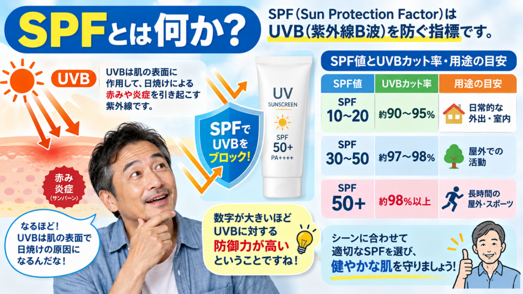SPFの数値とUVBカット率の説明図