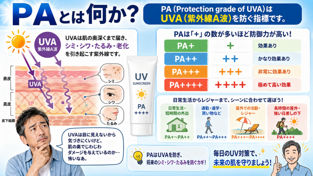 PAの数値とUVA防止効果の説明図